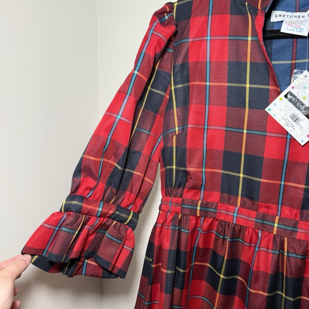Gretchen Scott NWT Teardrop Dress Red Plaidly Cooper L Tartan Ruffle Holiday - Picture 6 of 10
